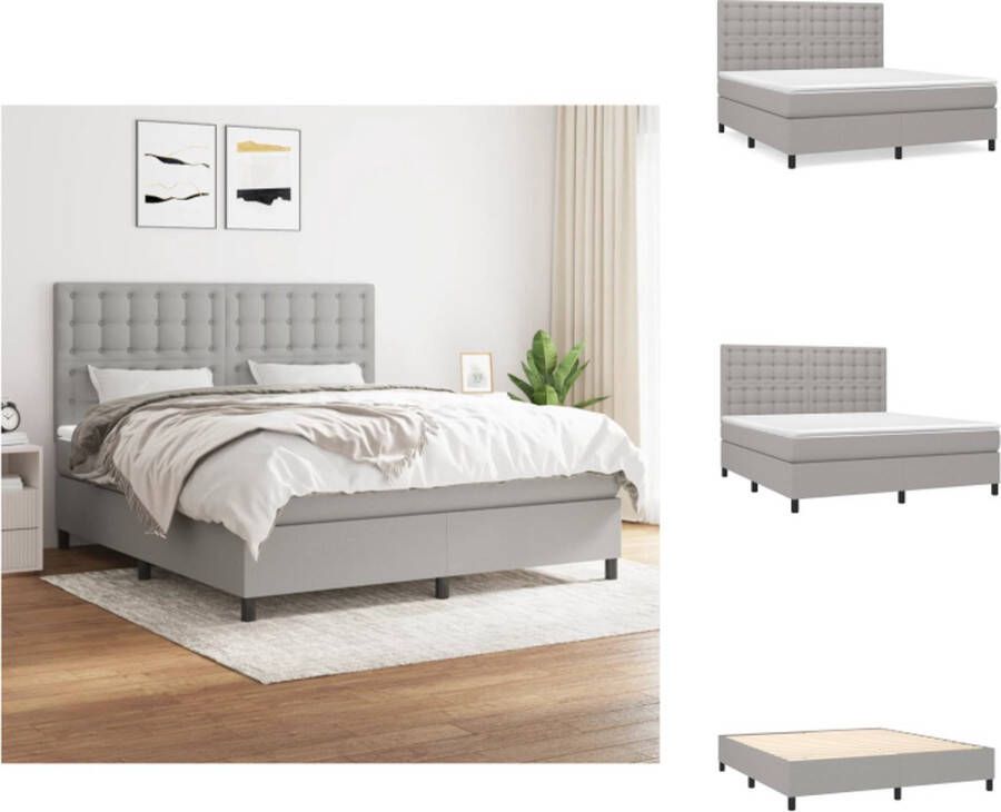 VidaXL Boxspringbed Comfort Plus Bed 160 x 200 x 118 128 cm Lichtgrijs Pocketvering matras Middelharde ondersteuning Huidvriendelijk topmatras Bed
