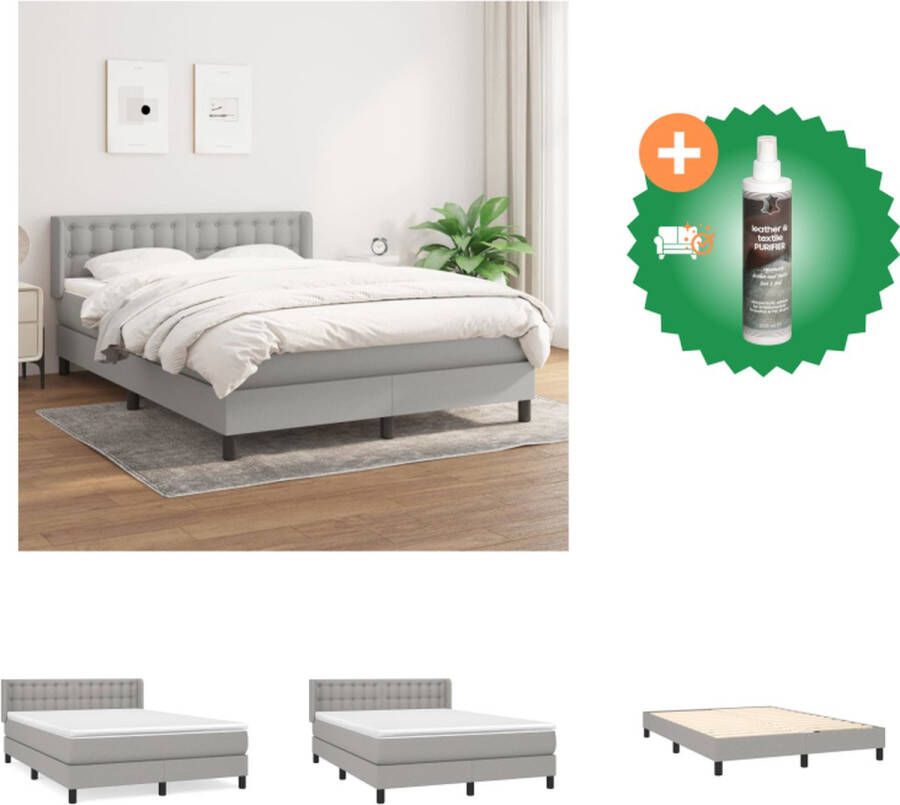 VidaXL Boxspringbed Comfort Plus Bed 193 x 147 x 78 88 cm Lichtgrijs Met verstelbaar hoofdbord Pocketvering matras Middelharde ondersteuning Huidvriendelijk topmatras Inclusief montagehandleiding Bed Inclusief Reiniger