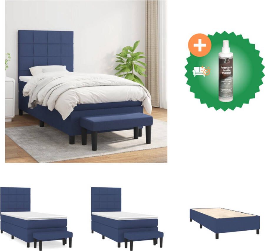 VidaXL Boxspringbed Comfort Plus Bed 203 x 90 x 118 128 cm Blauw Bed Inclusief Reiniger