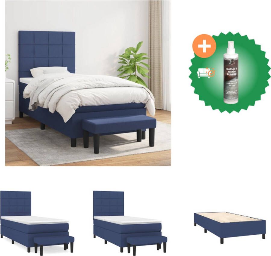 vidaXL Boxspringbed Comfort Plus Bed 203 x 90 x 118 128 cm Blauw Bed Inclusief Reiniger