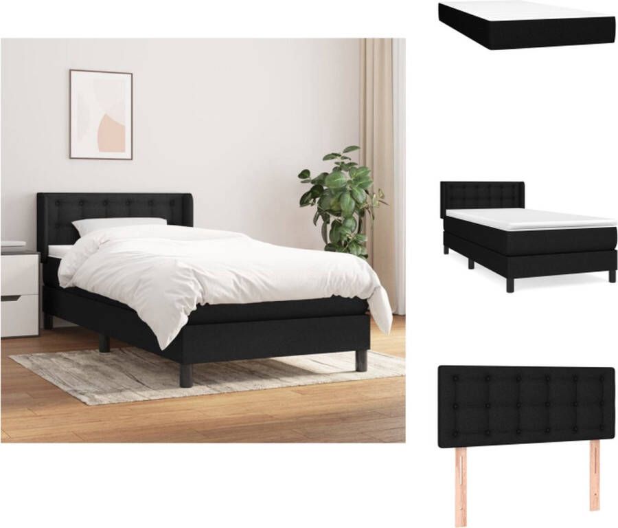 VidaXL Boxspringbed Comfort Pocketvering 100x200 cm Zwart Verstelbaar hoofdbord Middelharde ondersteuning Huidvriendelijk topmatras Bed
