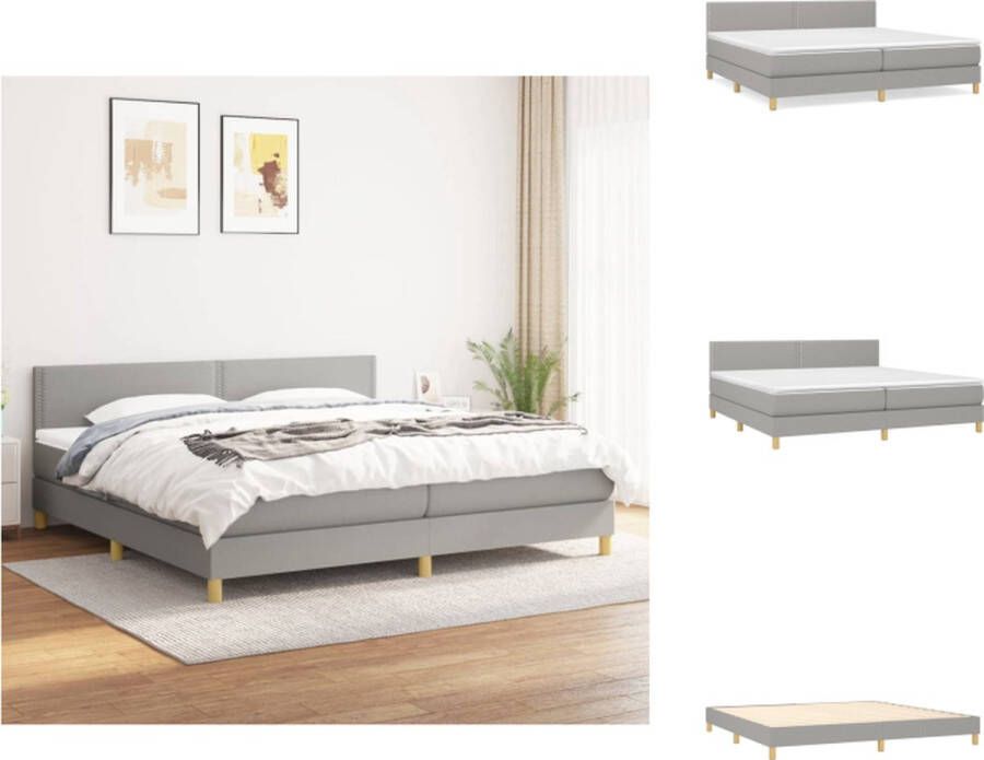 VidaXL Boxspringbed Comfort Pocketvering Lichtgrijs 203 x 200 x 78 88 cm Inclusief 2 Matrassen en 1 Topmatras Bed