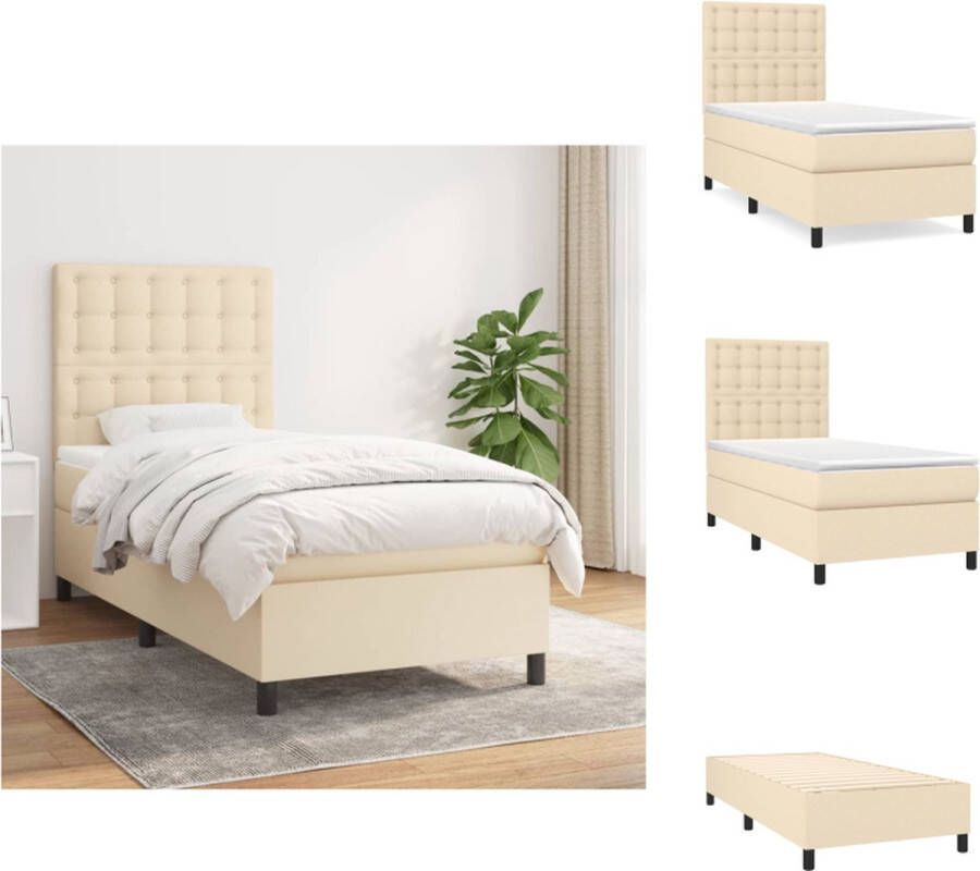 VidaXL Boxspringbed Crème 203 x 100 x 118 128 cm Duurzaam materiaal verstelbaar hoofdbord pocketveringmatras middelharde ondersteuning huidvriendelijk topmatras Inclusief montagehandleiding Bed - Foto 2