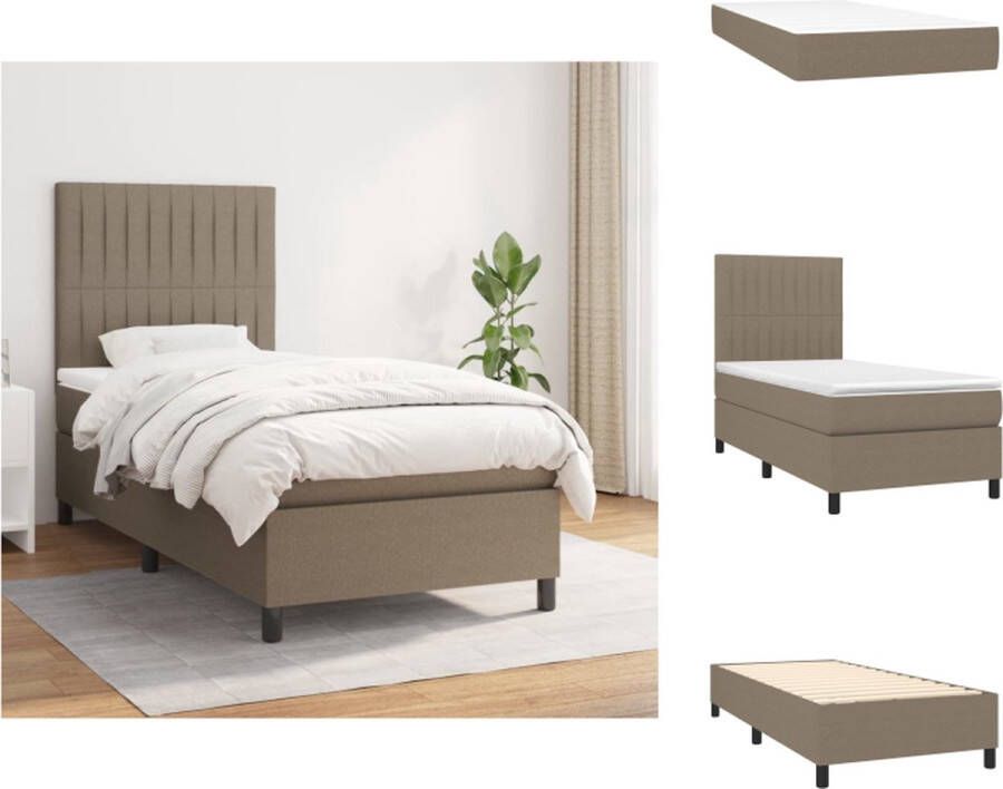 VidaXL Boxspring Bed Maxima Bed 193 x 90 x 118 128 cm (L x B x H) Duurzaam Verstelbaar hoofdbord Pocketvering matras Middelharde ondersteuning Huidvriendelijk topmatras Color- taupe Bed - Foto 4