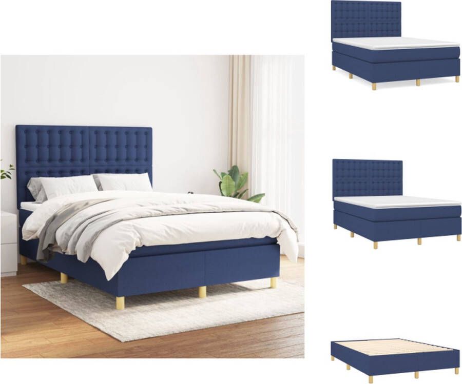 VidaXL Boxspringbed Comfort Pocketvering Middelharde ondersteuning Huidvriendelijk topmatras Blauw 140 x 190 cm Bed - Foto 2
