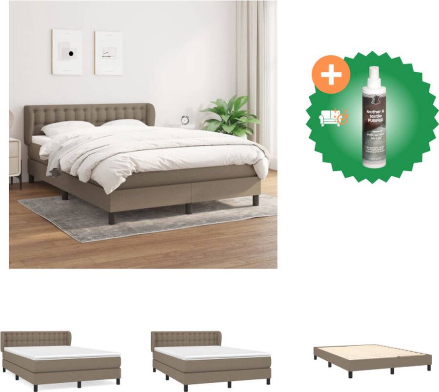 VidaXL Boxspringbed Comfort Sleep Bed 140 x 200 cm Taupe Pocketvering matras Middelharde ondersteuning Huidvriendelijk topmatras Bed Inclusief Reiniger