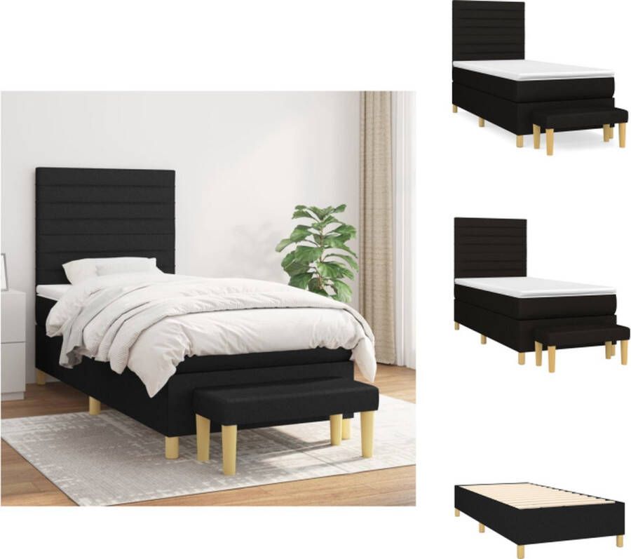 VidaXL Boxspringbed Zwart 203x83x118cm Duurzaam Verstelbaar hoofdbord Pocketvering matras Middelharde ondersteuning Huidvriendelijk topmatras Multifunctioneel bankje Bed - Foto 2