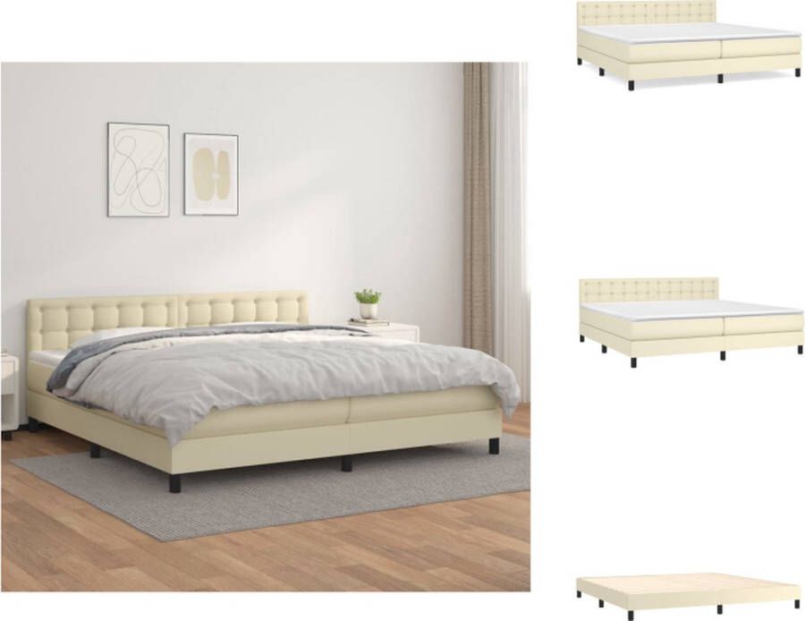 VidaXL Boxspringbed Comfortabele kunstleren bedset Pocketvering matras Middelharde ondersteuning Huidvriendelijk topmatras Crème 203x200x78 88 cm Bed