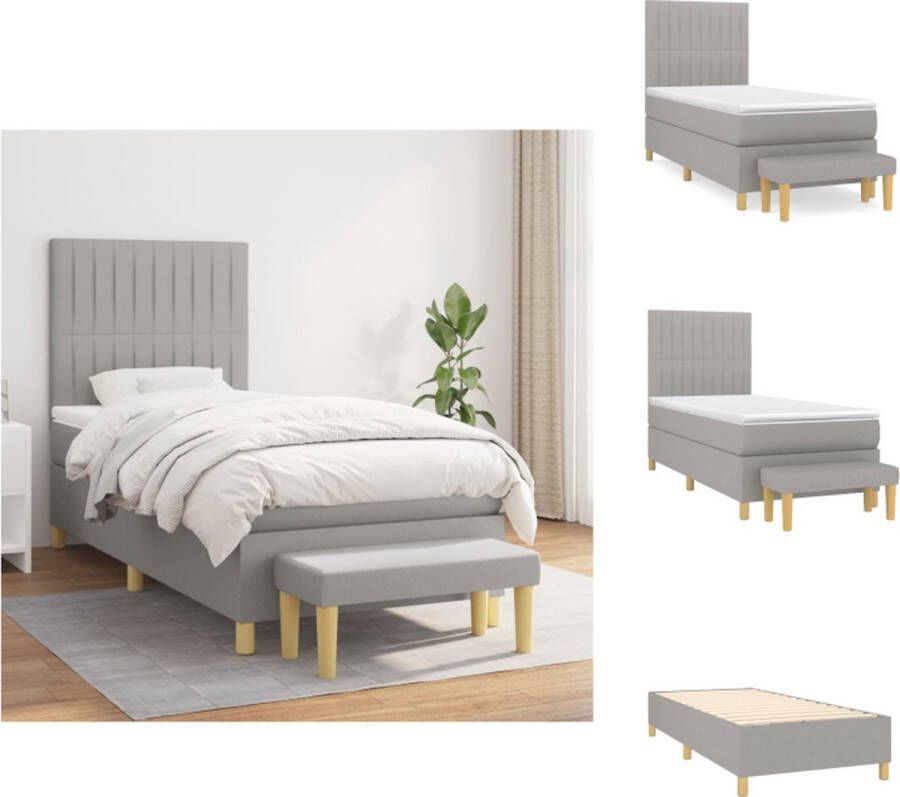 VidaXL Boxspringbed Comfortabele ondersteuning Duurzaam materiaal Pocketvering matras Middelharde ondersteuning Huidvriendelijk topmatras Multifunctioneel bankje Lichtgrijs 203 x 90 x 118 128 cm Bed