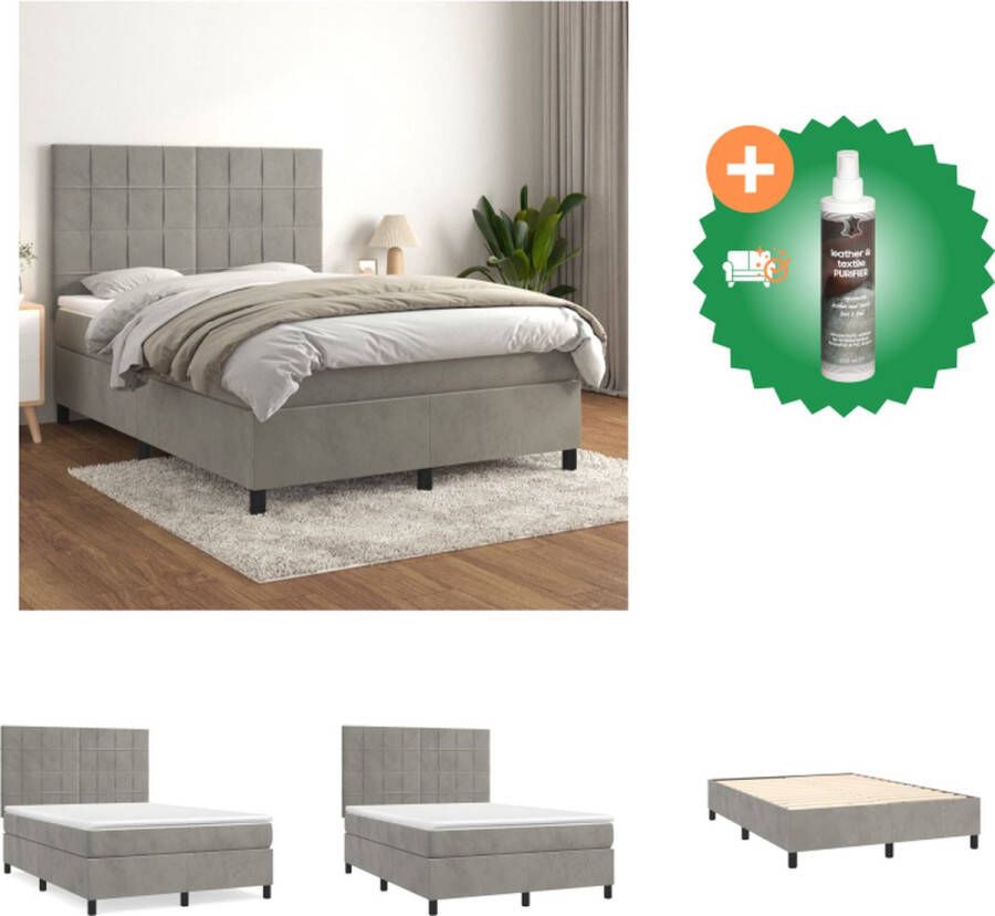 VidaXL Boxspringbed Comfortabele ondersteuning Pocketvering matras Middelharde ondersteuning Huidvriendelijk topmatras Lichtgrijs 203 x 144 x 118 128 cm Bed Inclusief Reiniger