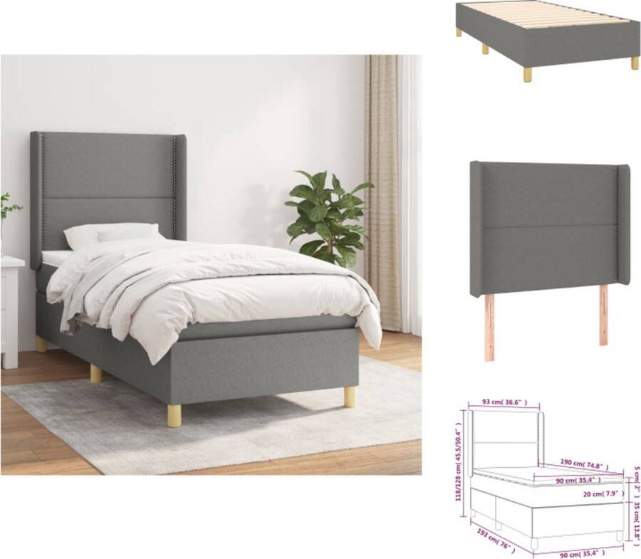 VidaXL Boxspringbed 193 x 93 x 118 128 cm Donkergrijs Duurzaam Verstelbaar hoofdbord Pocketvering matras Middelharde ondersteuning Huidvriendelijk topmatras Inclusief montagehandleiding Bed - Foto 4