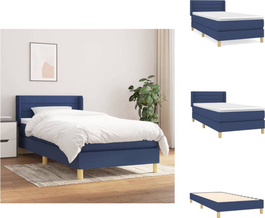 VidaXL Boxspringbed Comfortabele Pocketvering Middelharde Ondersteuning Huidvriendelijk Topmatras Blauw 193 x 93 x 78 88 cm Bed