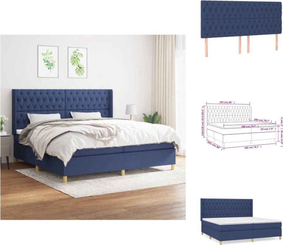 VidaXL Boxspringbed Bedframe met Verstelbaar Hoofdbord en Pocketvering Matras Middelharde Ondersteuning Huidvriendelijk Topmatras Kleur- Blauw Materiaal- Stof en Massief Larikshout Afmetingen- 203 x 203 x 118 128 cm (L x B x H) Bed - Foto 7