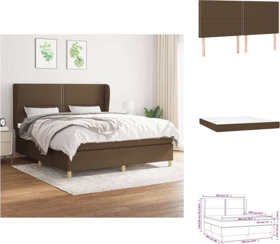 VidaXL Boxspringbed Donkerbruin 203 x 183 x 118 128 cm Pocketvering Matras Middelharde Ondersteuning Huidvriendelijk Topmatras Bed - Foto 3
