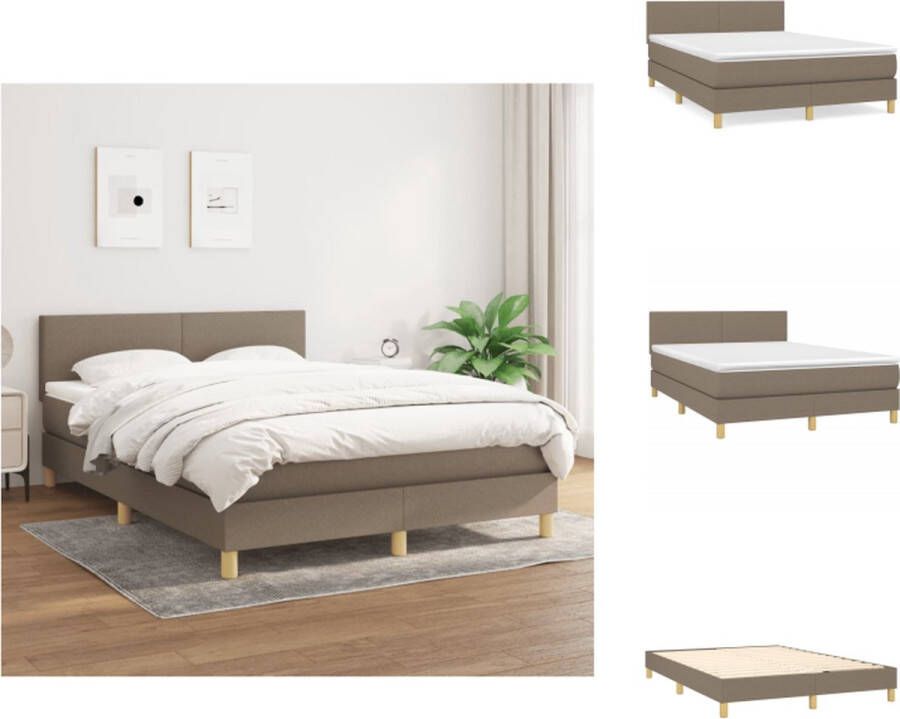 VidaXL Boxspringbed Pocketvering Matras Middelharde Ondersteuning Huidvriendelijk Topmatras 203x144x78 88 cm Taupe wit 100% polyester Multiplex en bewerkt hout Montagehandleiding bijgeleverd Bed - Foto 3