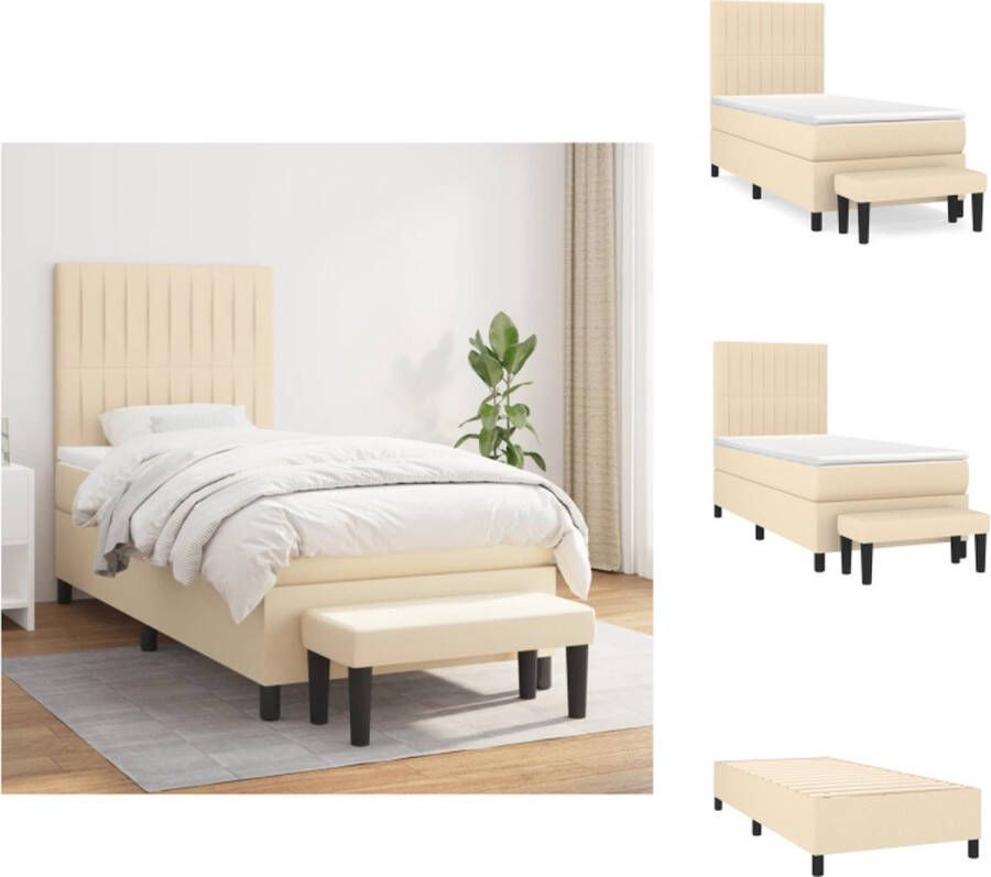 VidaXL Boxspringbed Crème 193 x 90 x 118 128 cm Met verstelbaar hoofdbord Middelharde ondersteuning Pocketvering matras Huidvriendelijk topmatras Multifunctioneel bankje Bed - Foto 3