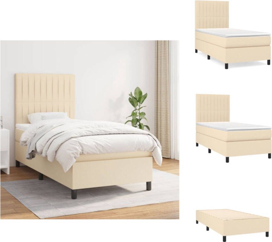 VidaXL Boxspringbed Comfort Bed 193 x 90 x 118 128 cm Crème Pocketvering matras Middelhard Huidvriendelijk topmatras Inclusief montagehandleiding Bed - Foto 4