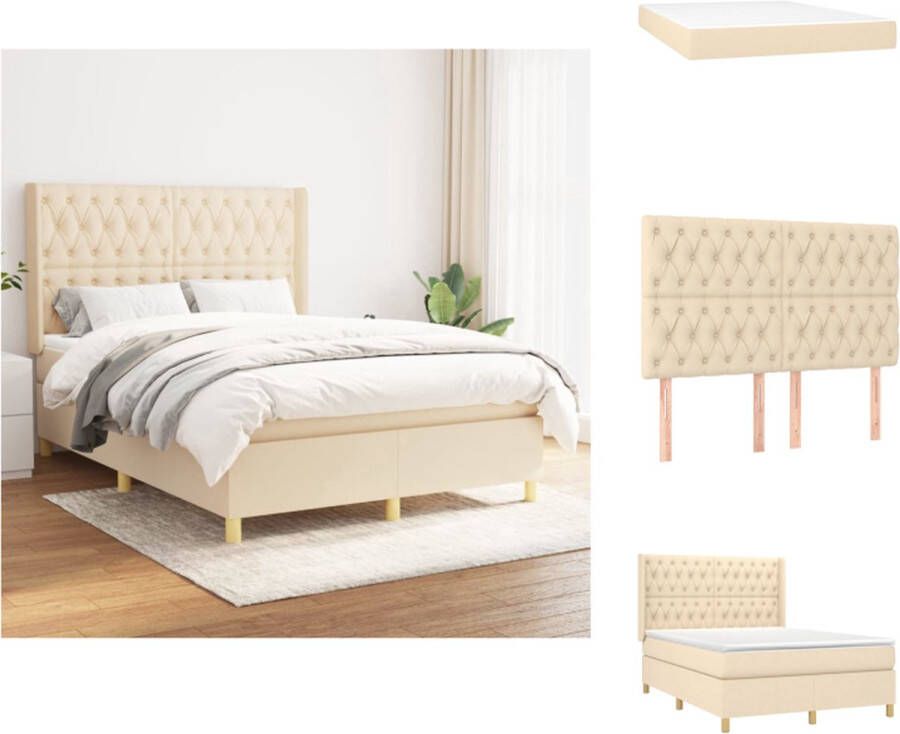 VidaXL Boxspringbed Crème 193 x 147 x 118 128 cm Duurzaam stof -Verstelbaar hoofdbord Pocketvering matras Middelharde ondersteuning Huidvriendelijk topmatras Inclusief montagehandleiding Bed - Foto 4