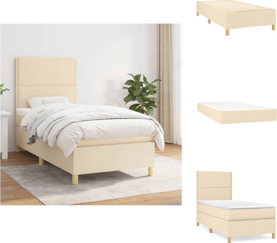 VidaXL Boxspringbed Comfort Bed 193 x 90 x 118 128 cm Crème Pocketvering matras Middelhard Huidvriendelijk topmatras Inclusief montagehandleiding Bed - Foto 3