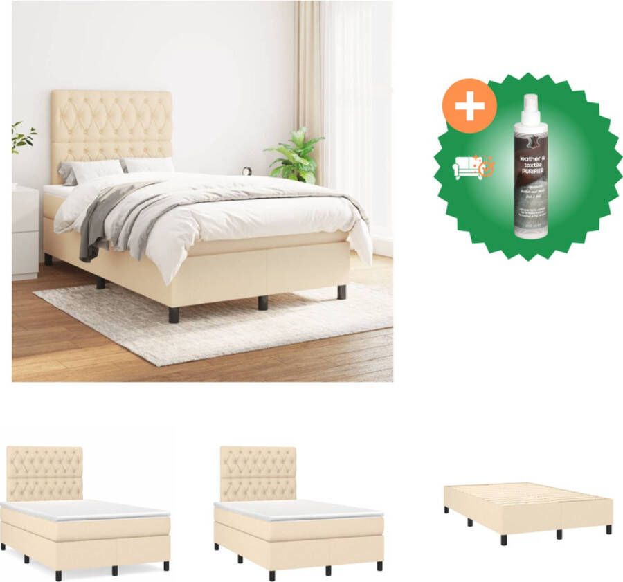 VidaXL Boxspringbed Bed 203 x 120 x 78 88 cm Crème Stof Multiplex en bewerkt hout Pocketvering matras 120 x 200 x 20 cm Wit en crème Bedtopmatras 120 x 200 x 5 cm (B x L x H) Wit Bed Inclusief Reiniger - Foto 2