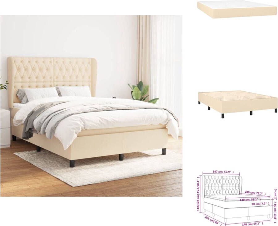 VidaXL Bed met Hoofdbord Boxspring 203x147x118 128 cm Crème Pocketvering matras Middelharde ondersteuning Huidvriendelijk topmatras Inclusief montagehandleiding Bed - Foto 2