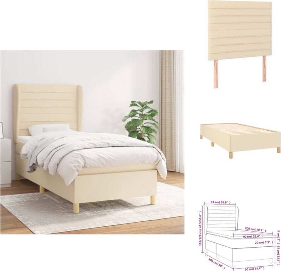 VidaXL Boxspringbed Crème 203 x 93 x 118 128 cm Duurzaam materiaal Verstelbaar hoofdbord Pocketvering matras Middelharde ondersteuning Huidvriendelijk topmatras Montagehandleiding inbegrepen Bed