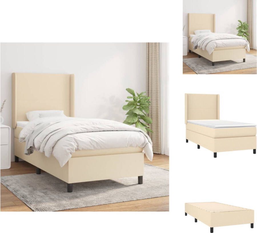 VidaXL Boxspringbed Crème 203 x 93 x 118 128 cm Duurzaam materiaal Verstelbaar hoofdbord Pocketvering matras Middelharde ondersteuning Huidvriendelijk topmatras Montagehandleiding inbegrepen Bed - Foto 3