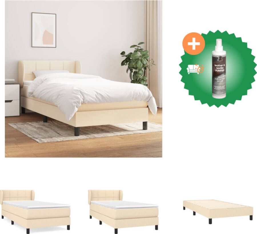 VidaXL Boxspringbed Crème 203 x 93 x 78 88 cm Duurzaam materiaal verstelbaar hoofdbord pocketvering matras Middelharde ondersteuning Huidvriendelijk topmatras Inclusief montagehandleiding Bed Inclusief Reiniger