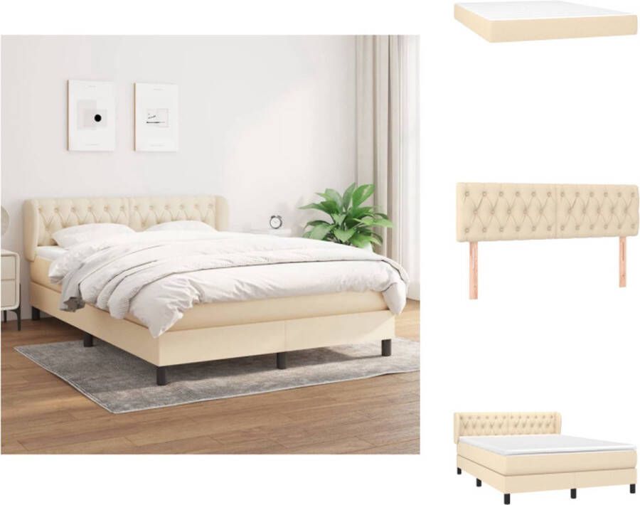 VidaXL Boxspringbed Comfort Bed 140x200 Crème stof Verstelbaar hoofdbord Pocketvering matras Middelharde ondersteuning Huidvriendelijk topmatras Inclusief montagehandleiding Bed - Foto 2