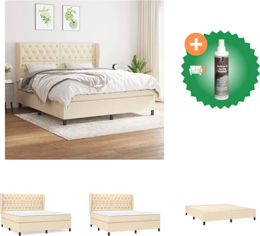 VidaXL Boxspringbed Crème 203x163x118 128 cm Hoofdbord verstelbaar Bed Inclusief Reiniger