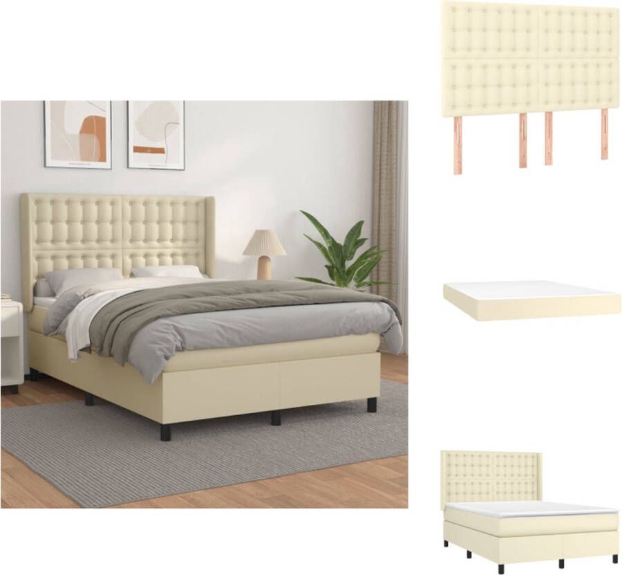 VidaXL Boxspringbed Crème Kunstleer 193x147x118 128 cm Pocketvering matras Middelharde ondersteuning Huidvriendelijk topmatras Voor een rustgevende nachtrust Bed