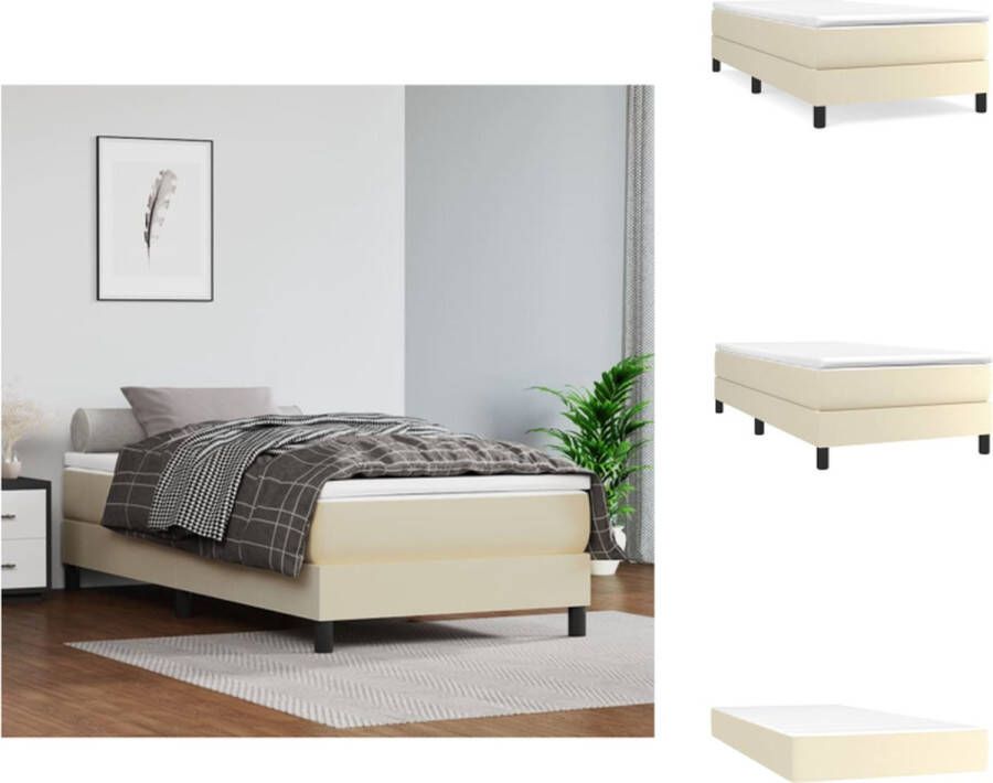 VidaXL Boxspringbed Crème 203 x 90 x 35 cm Duurzaam kunstleer Pocketvering matras Middelharde ondersteuning Huidvriendelijk topmatras Multiplex lattenbodem Bed - Foto 2