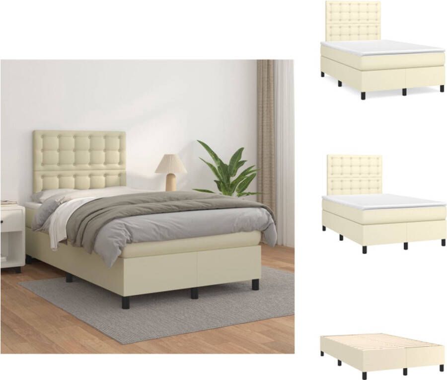 VidaXL Boxspringbed Crème Kunstleer 203x120x118 128cm Pocketvering en Schuim Inclusief Matras en Topmatras Bed