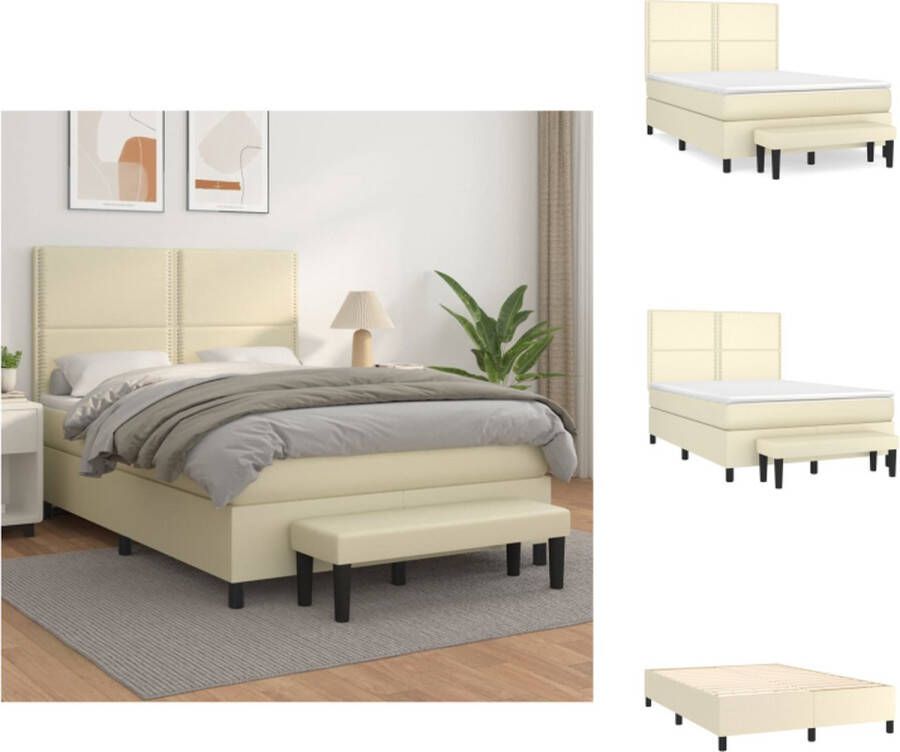 VidaXL Boxspringbed Crème Kunstleer 203x144x118 128 cm Inclusief matras en topmatras Bed