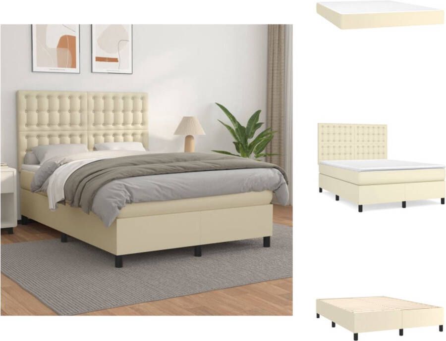 VidaXL Boxspringbed Crème Kunstleer 203x144x118 128 cm Pocketvering Bed