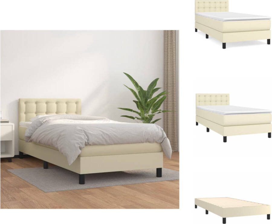 VidaXL Boxspring Boxsprings Bed Slaapmeubel Boxspring met matras kunstleer crèmekleurig 90x200 cm