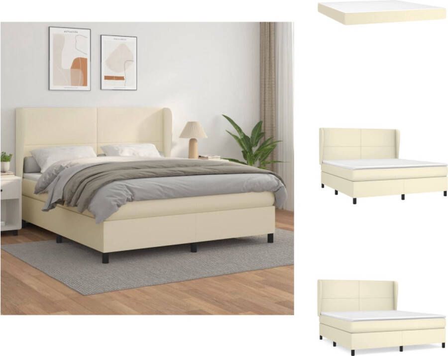 VidaXL Boxspringbed Crème Kunstleren Bed 203 x 183 x 118 128 cm Pocketvering Matras Middelharde Ondersteuning Huidvriendelijk Topmatras Bed