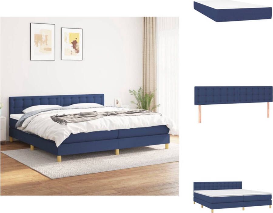 VidaXL Boxspringbed Deluxe bed 203 x 200 cm blauw stof Inclusief verstelbaar hoofdbord pocketvering matras medium ondersteuning en huidvriendelijk topmatras Bed