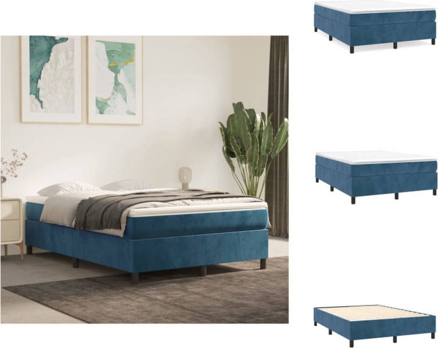 VidaXL Boxspringbed Donkerblauw 193 x 140 x 35 cm Zacht fluweel Pocketvering matras Middelharde ondersteuning Huidvriendelijk topmatras Bed - Foto 2