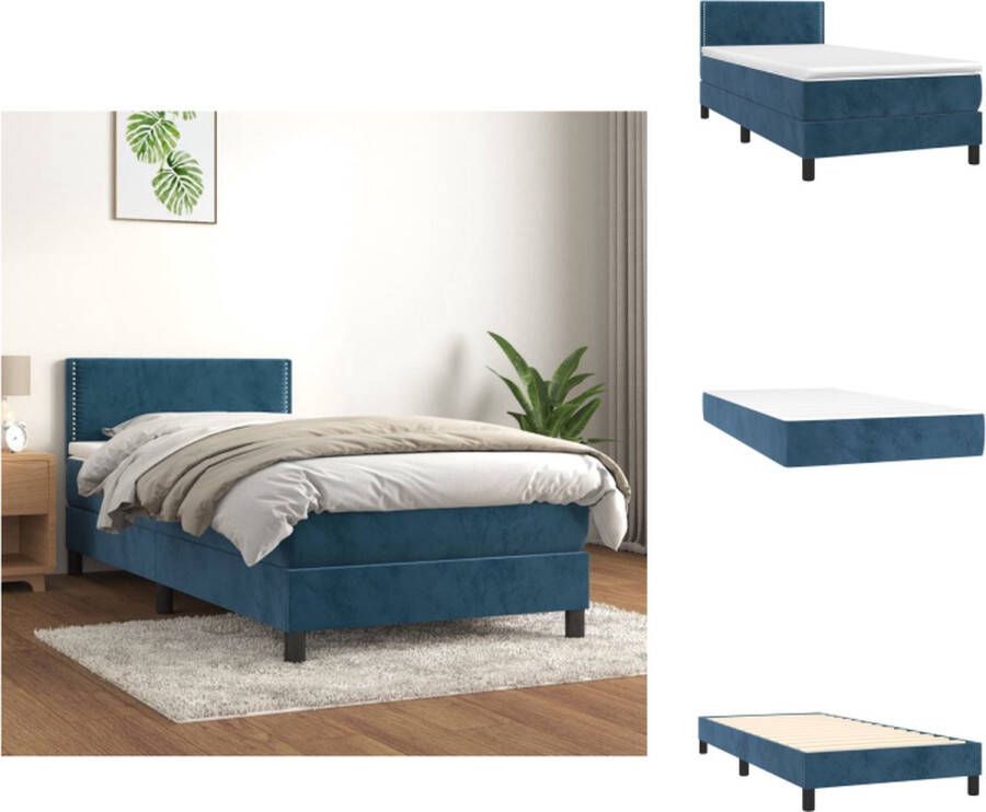 VidaXL Boxspringbed Bed 203x100x78 88 Donkerblauw Zacht fluweel praktisch hoofdbord pocketvering matras middelharde ondersteuning huidvriendelijk topmatras Bed - Foto 3
