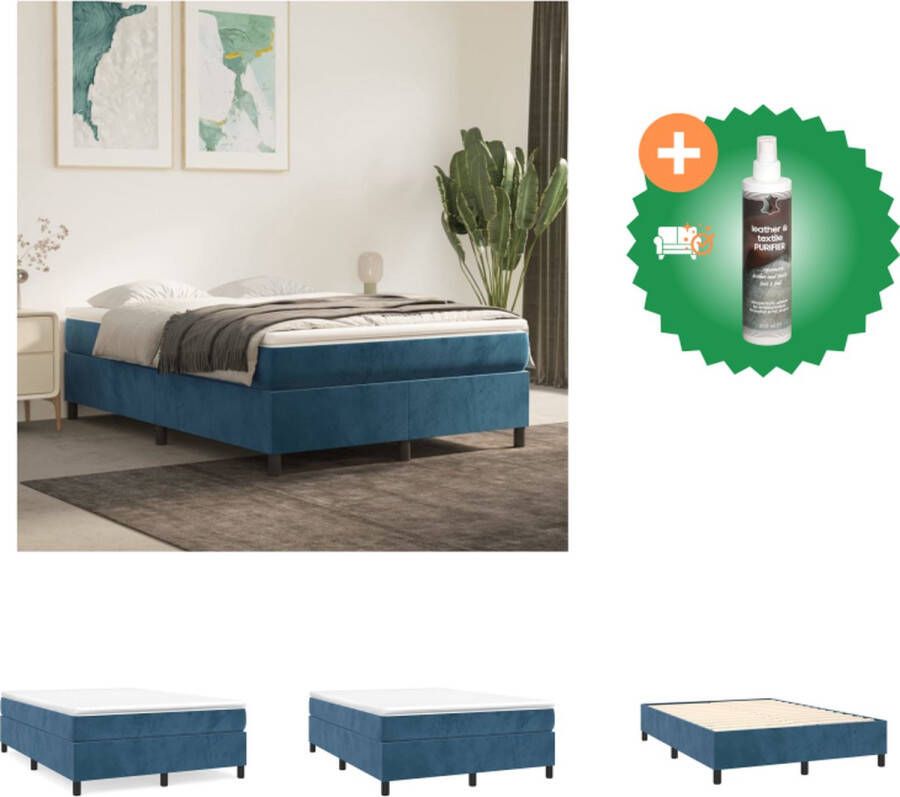 VidaXL Boxspringbed Donkerblauw 203 x 140 x 35 cm Fluweel Pocketvering Middelharde ondersteuning Huidvriendelijk Bed Inclusief Reiniger