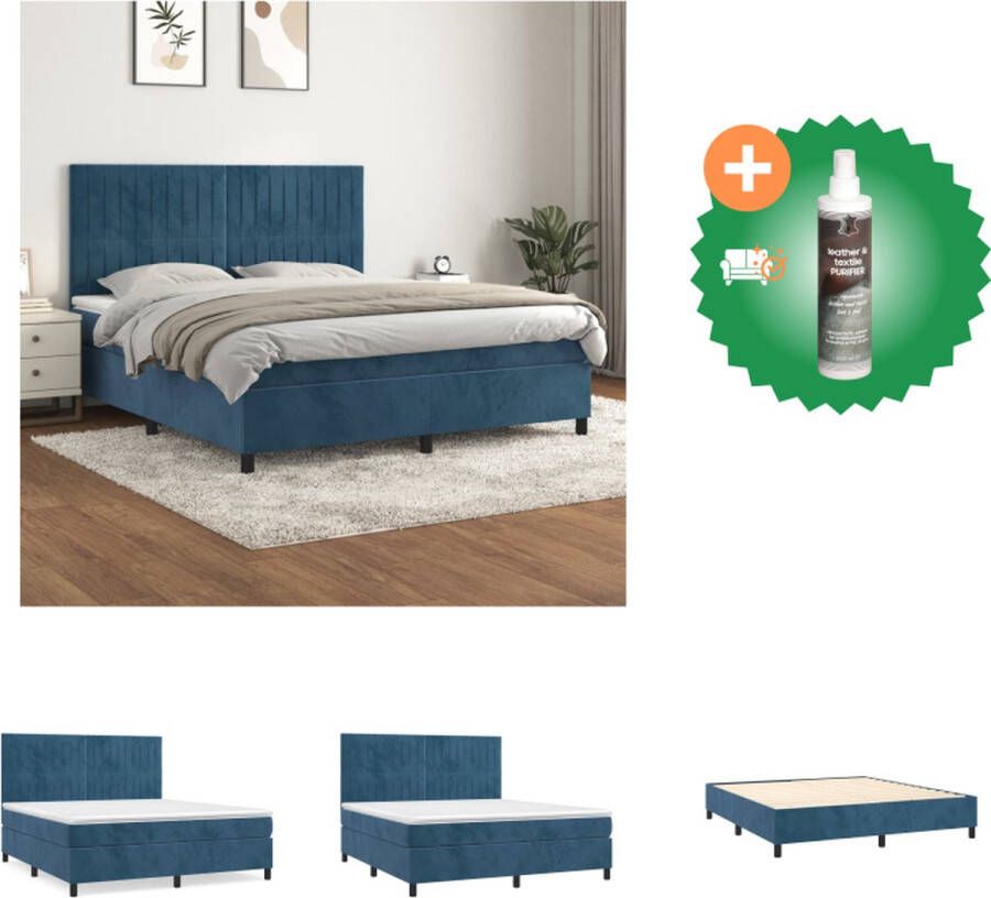 VidaXL Boxspringbed donkerblauw 203 x 160 x 118 128 cm zacht fluweel praktisch hoofdbord pocketvering matras middelharde ondersteuning huidvriendelijk topmatras inclusief montagehandleiding Bed Inclusief Reiniger