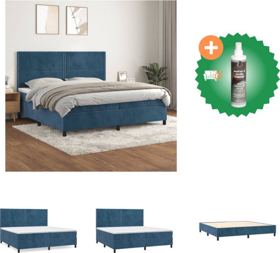 VidaXL Boxspringbed Donkerblauw 203 x 200 x 118 128 cm Fluwelen stof Verstelbaar hoofdbord Pocketvering matras Middelharde ondersteuning Huidvriendelijk topmatras Bed Inclusief Reiniger