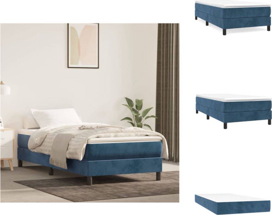 VidaXL Boxspringbed Paige Donkerblauw 203 x 80 x 78 88 cm Fluweel Hoofdbord verstelbaar Pocketvering matras Middelharde ondersteuning Huidvriendelijk topmatras Inclusief montagehandleiding Bed - Foto 6