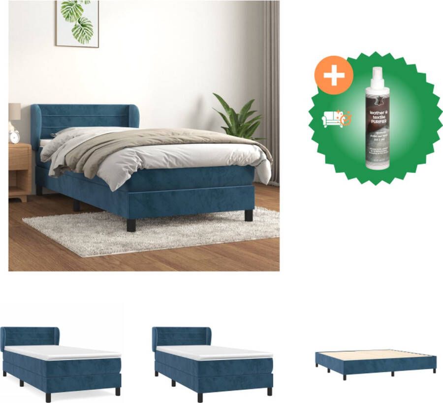 VidaXL Boxspringbed Donkerblauw fluweel 193 x 93 x 78 88 cm Pocketvering matras Middelharde ondersteuning Huidvriendelijk topmatras Inclusief montagehandleiding Bed Inclusief Reiniger