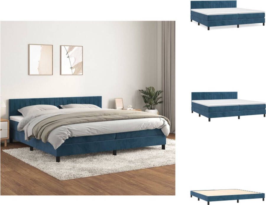 VidaXL Boxspringbed Comfort Bed 203x200x78 88 Donkerblauw Fluwelen Materiaal Verstelbaar Hoofdbord Pocketvering Matras Middelharde Ondersteuning Huidvriendelijk Topmatras Bed - Foto 2
