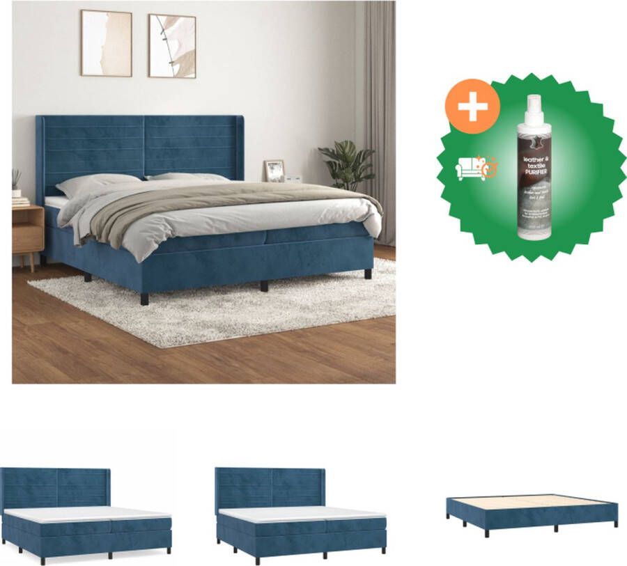 VidaXL Boxspringbed Donkerblauw Fluweel 203 x 203 cm Hoofdbord Pocketvering matras Middelharde ondersteuning Huidvriendelijk topmatras Bed Inclusief Reiniger