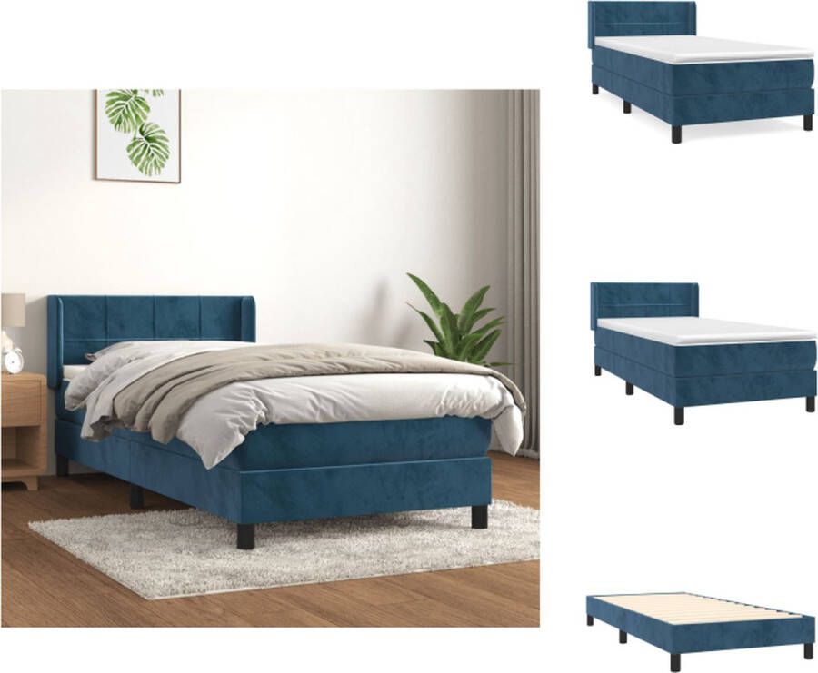 VidaXL boxspringbed Zacht fluweel Kleur- donkerblauw 90 x 200 cm Met verstelbaar hoofdbord Met pocketvering matras Middelharde ondersteuning Huidvriendelijk topmatras Bed - Foto 6