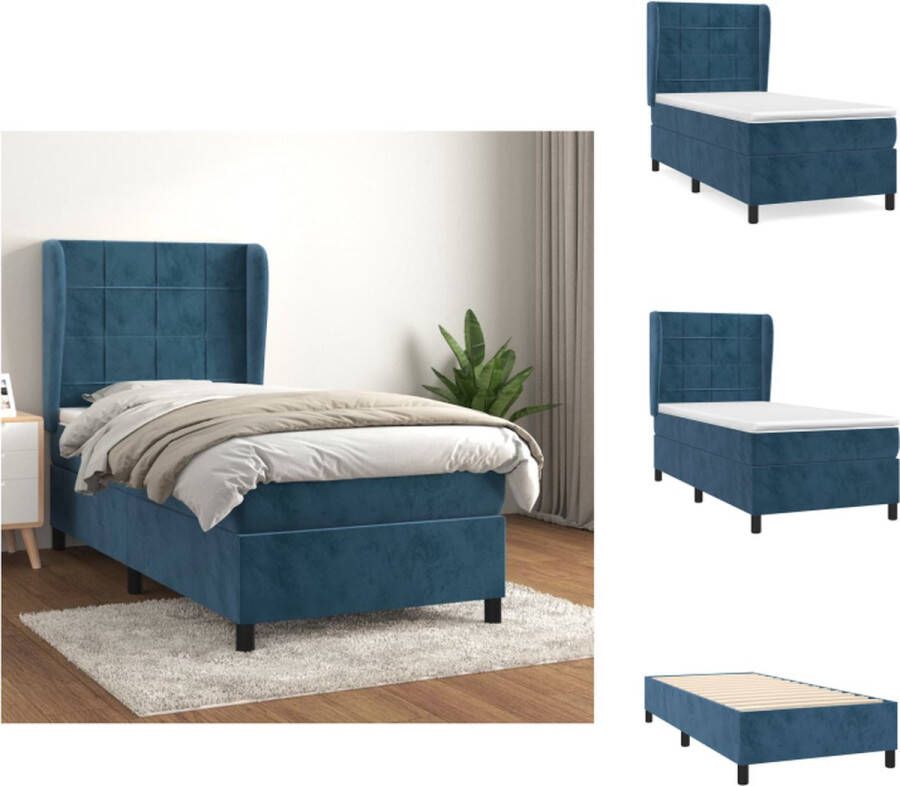 VidaXL Boxspringbed donkerblauw fluweel 90 x 190 cm pocketvering matras Bed