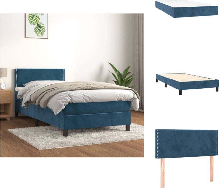 VidaXL Boxspringbed Donkerblauw 203 x 90 x 78 88 cm Fluweel Hoofdbord Pocketvering matras Middelharde ondersteuning Huidvriendelijk topmatras Inclusief montagehandleiding 1x bedframe 1x hoofdeind 1x matras 1x topmatras Bed - Foto 3